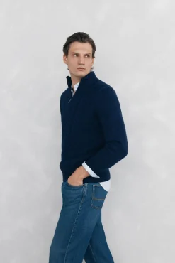 Pedro del Hierro Camisolas-Suéter de lã estruturado com fecho-éclair Azul