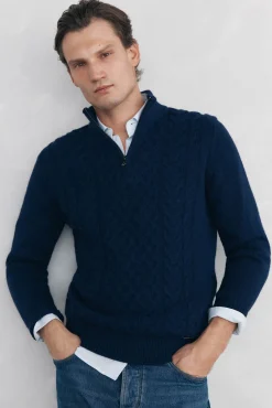 Pedro del Hierro Camisolas-Suéter de lã estruturado com fecho-éclair Azul