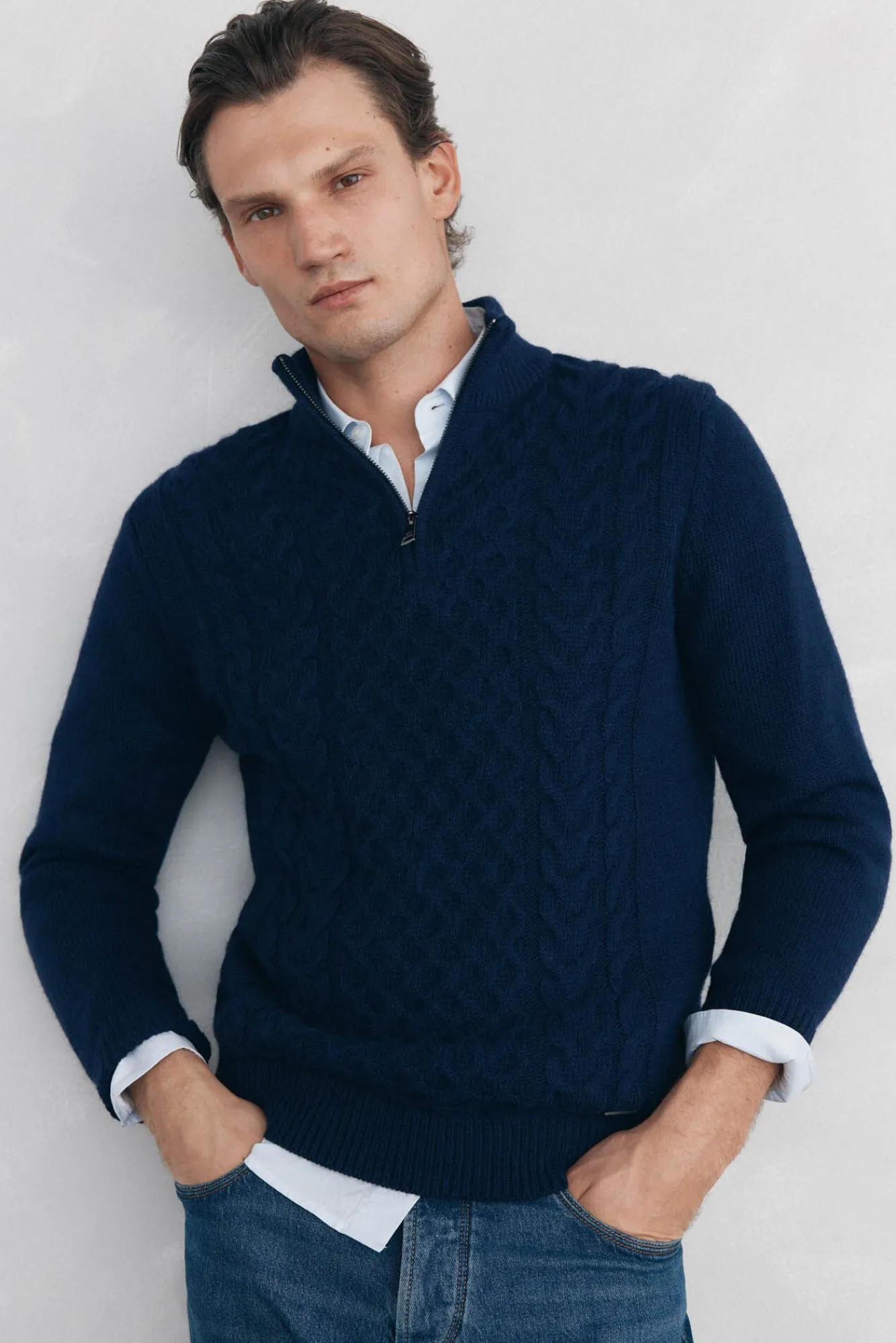 Pedro del Hierro Camisolas-Suéter de lã estruturado com fecho-éclair Azul