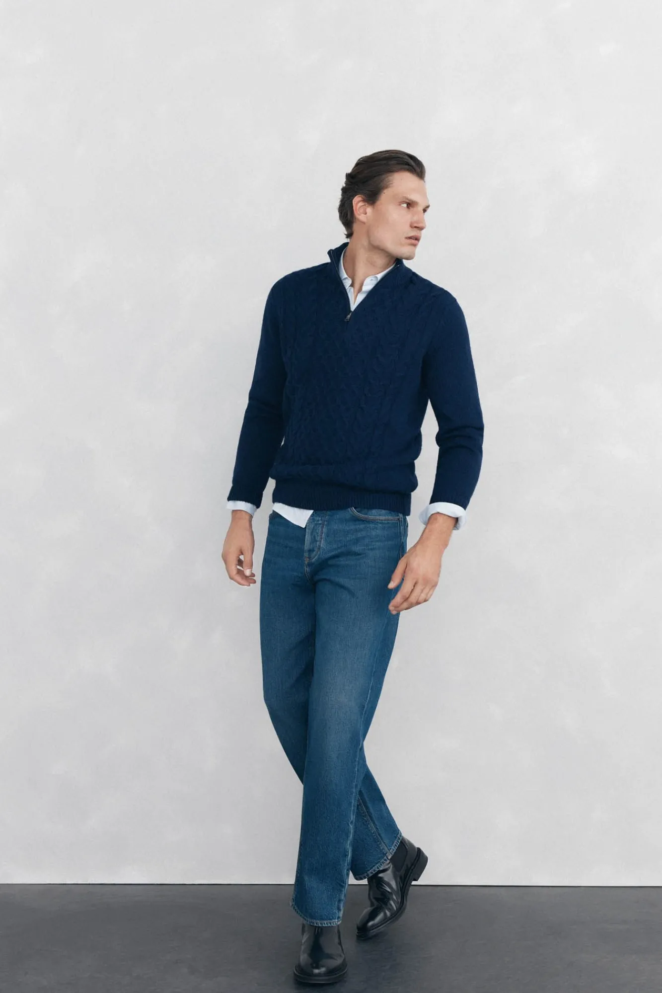 Pedro del Hierro Camisolas-Suéter de lã estruturado com fecho-éclair Azul