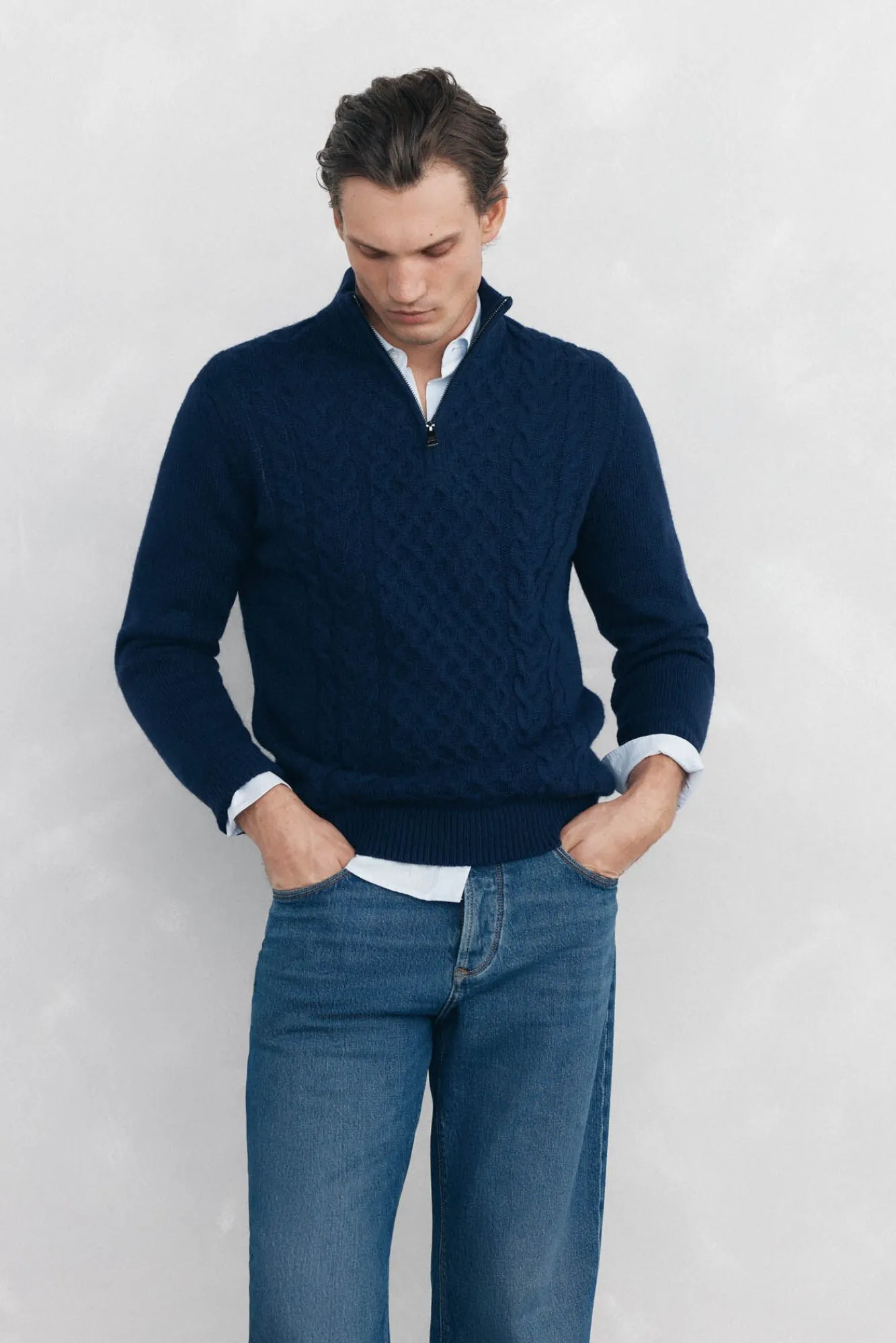 Pedro del Hierro Camisolas-Suéter de lã estruturado com fecho-éclair Azul