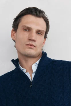 Pedro del Hierro Camisolas-Suéter de lã estruturado com fecho-éclair Azul