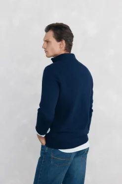 Pedro del Hierro Camisolas-Suéter de lã estruturado com fecho-éclair Azul