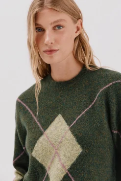 Cortefiel Camisolas-Suéter de malha diamante Verde