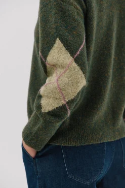 Cortefiel Camisolas-Suéter de malha diamante Verde