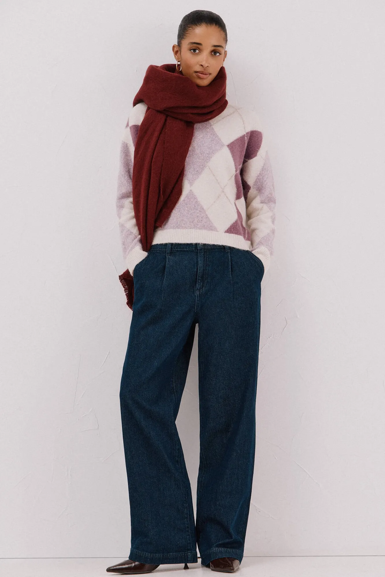 Cortefiel Camisolas-Suéter de malha diamante Roxo