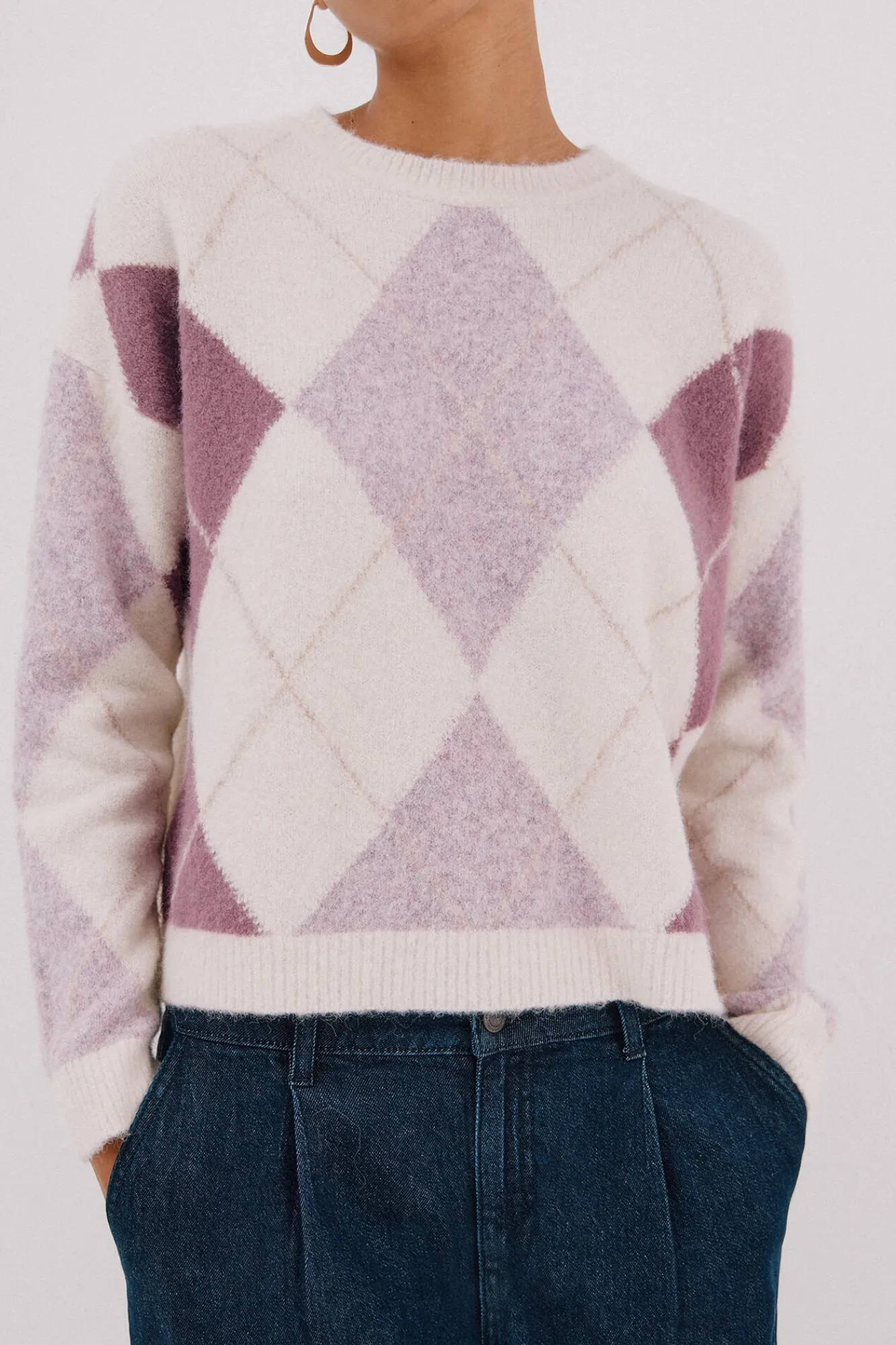 Cortefiel Camisolas-Suéter de malha diamante Roxo