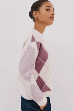 Cortefiel Camisolas-Suéter de malha diamante Roxo