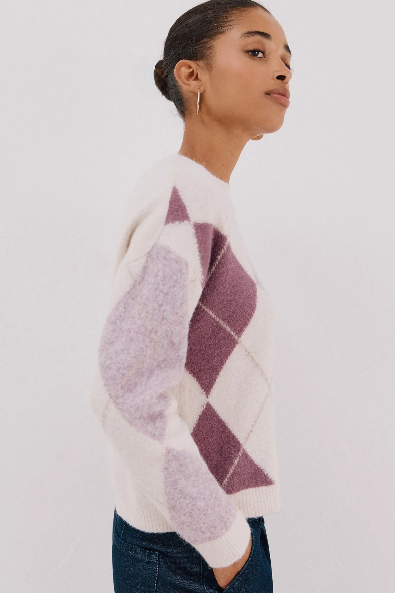 Cortefiel Camisolas-Suéter de malha diamante Roxo