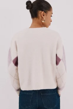 Cortefiel Camisolas-Suéter de malha diamante Roxo