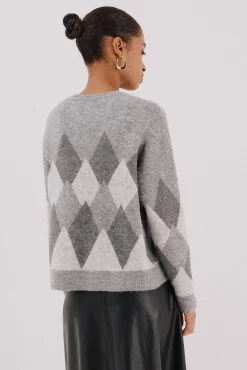 Cortefiel Camisolas-Suéter de malha diamante Cinzento