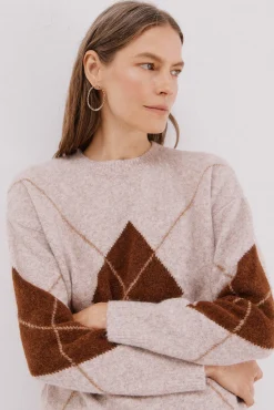 Cortefiel Camisolas-Suéter de malha diamante Tostado