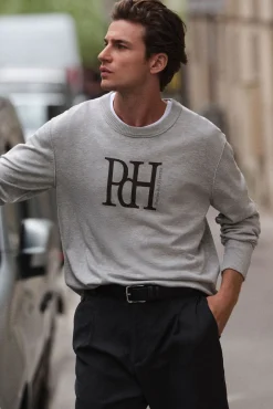 Pedro del Hierro Camisolas-Suéter de malha fina com logo grande Cizento