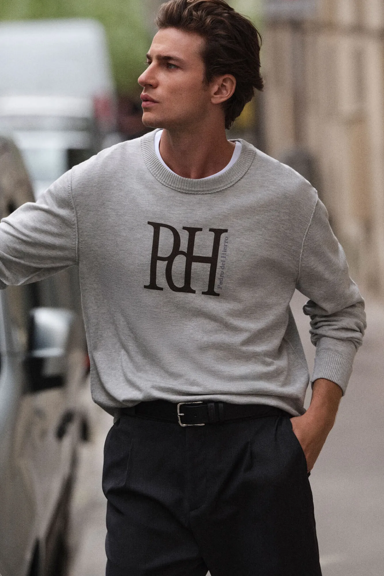 Pedro del Hierro Camisolas-Suéter de malha fina com logo grande Cizento