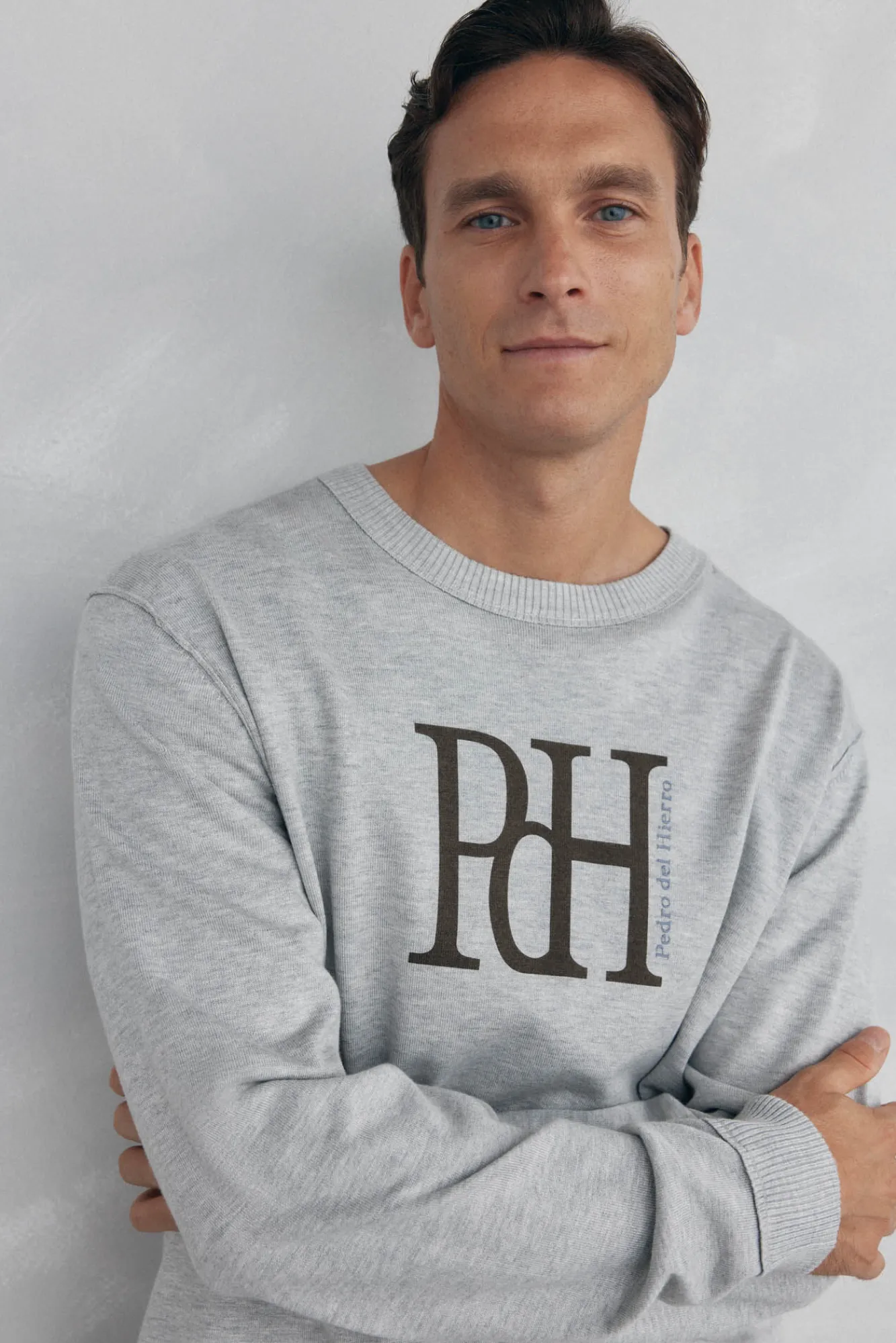 Pedro del Hierro Camisolas-Suéter de malha fina com logo grande Cizento