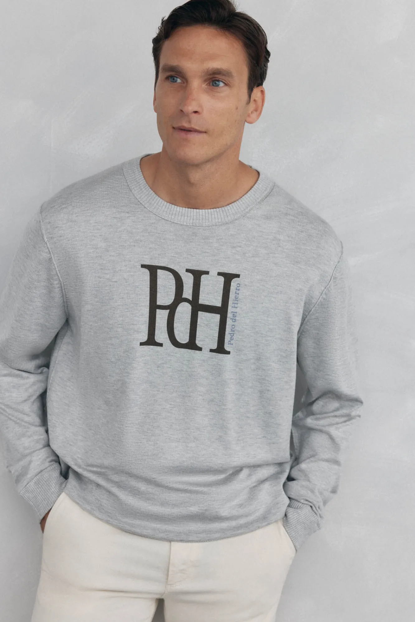 Pedro del Hierro Camisolas-Suéter de malha fina com logo grande Cizento