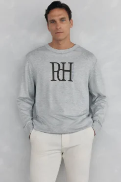 Pedro del Hierro Camisolas-Suéter de malha fina com logo grande Cizento