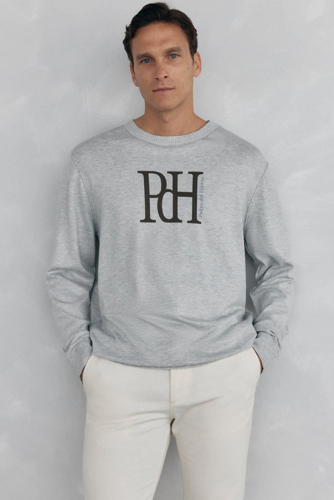 Pedro del Hierro Camisolas-Suéter de malha fina com logo grande Cizento