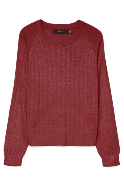 Vero Moda Camisolas-Suéter de malha fina de malha manga comprida Vermelho