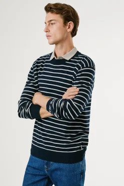 Pepe Jeans Camisolas-Suéter de malha listrado de corte regular azul