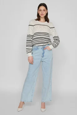 Vila Camisolas-Suéter de malha malha de algodão orgânico Branco