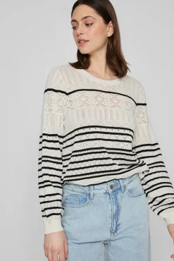 Vila Camisolas-Suéter de malha malha de algodão orgânico Branco