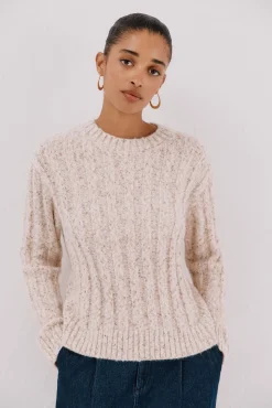 Cortefiel Camisolas-Suéter de malha torcida Ecru