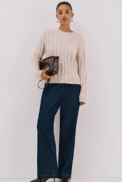 Cortefiel Camisolas-Suéter de malha torcida Ecru