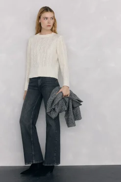 Pedro del Hierro Camisolas-Suéter de malha trançada com oitos brilhantes Ecru