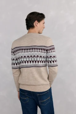 Pedro del Hierro Camisolas-Suéter de natal com lã e alpaca, gola caixa Beige