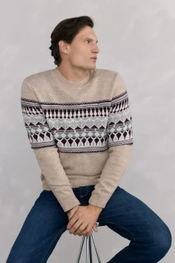Pedro del Hierro Camisolas-Suéter de natal com lã e alpaca, gola caixa Beige