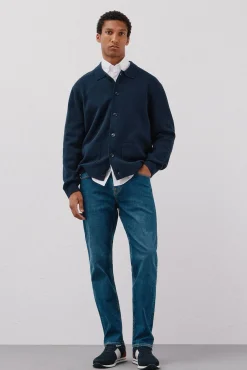 Cortefiel Camisolas-Suéter de sobrecamisa de algodão Azul