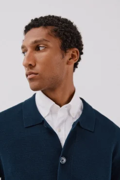 Cortefiel Camisolas-Suéter de sobrecamisa de algodão Azul