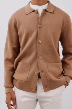 Cortefiel Camisolas-Suéter de sobrecamisa de algodão Tostado