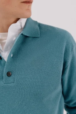 Cortefiel Camisolas-Suéter estruturado de lã com gola polo Azul