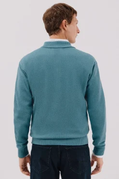 Cortefiel Camisolas-Suéter estruturado de lã com gola polo Azul