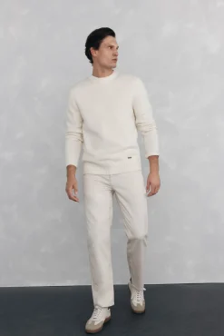 Pedro del Hierro Camisolas-Suéter estruturado de lã com gola redonda Ecru