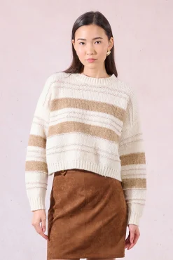 Molly Bracken Camisolas-Suéter feminino estampado riscas de manga comprida Multicolorido