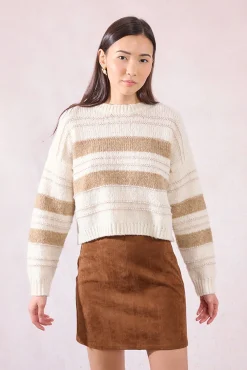 Molly Bracken Camisolas-Suéter feminino estampado riscas de manga comprida Multicolorido