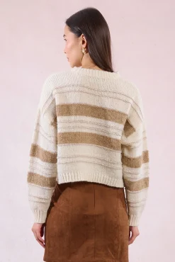 Molly Bracken Camisolas-Suéter feminino estampado riscas de manga comprida Multicolorido