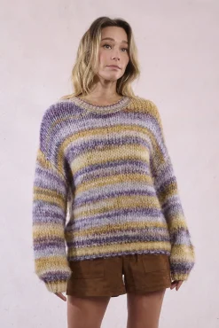 Molly Bracken Camisolas-Suéter feminino estampado riscas de manga comprida Multicolorido