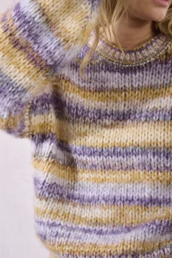 Molly Bracken Camisolas-Suéter feminino estampado riscas de manga comprida Multicolorido