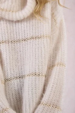 Molly Bracken Camisolas-Suéter feminino estampado riscas de manga comprida Ecru