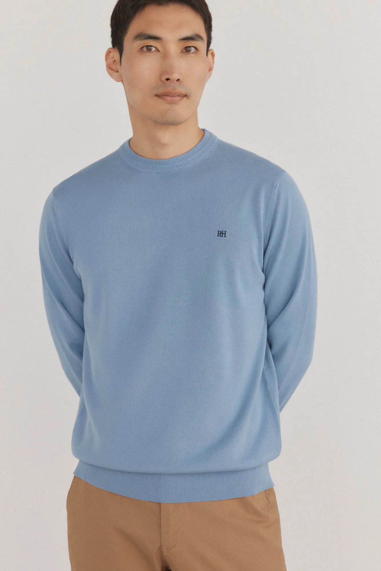 Pedro del Hierro Camisolas-Suéter fino de algodão premium com gola redonda Azul