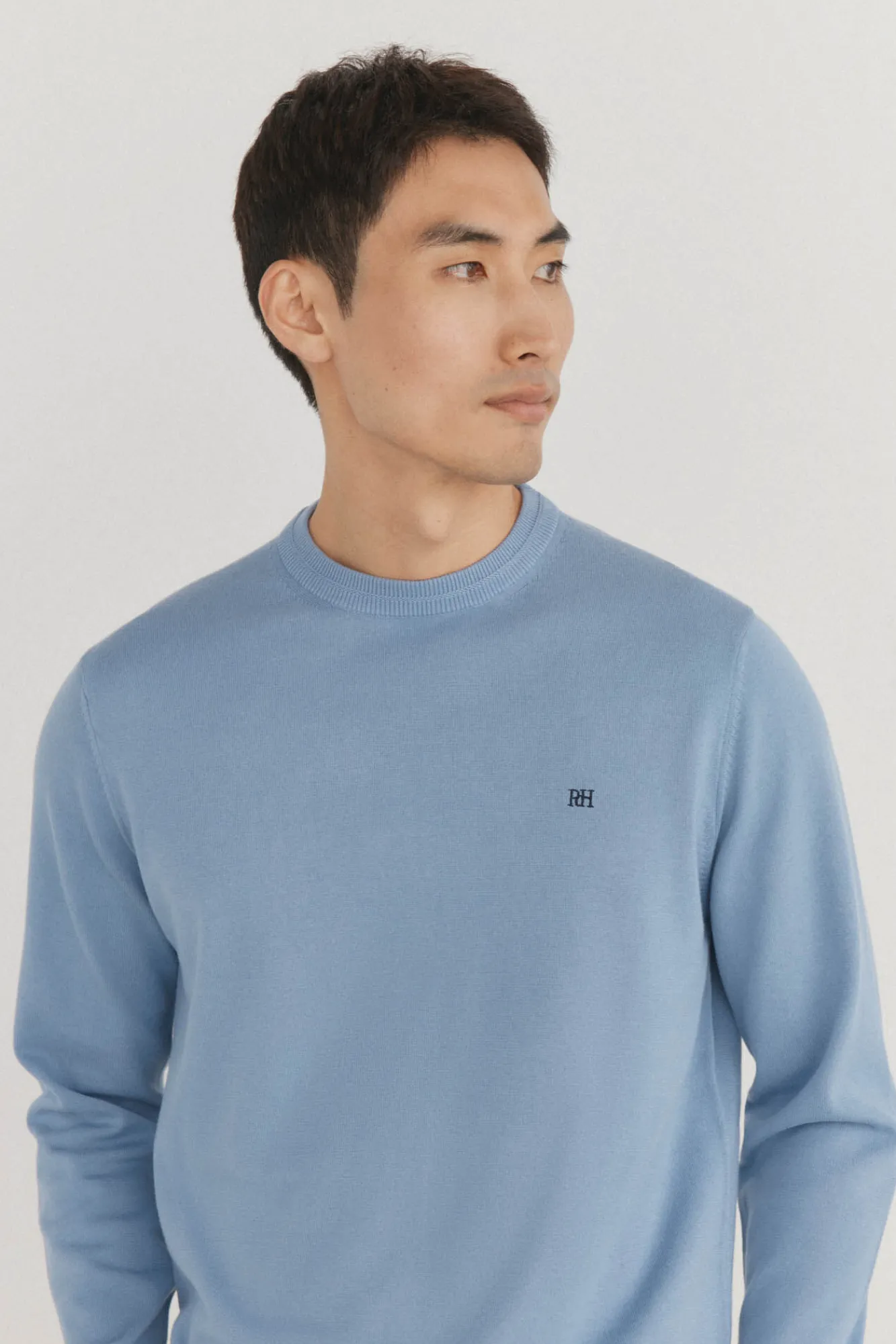 Pedro del Hierro Camisolas-Suéter fino de algodão premium com gola redonda Azul