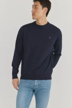 Pedro del Hierro Camisolas-Suéter fino de algodão premium com gola redonda Azul