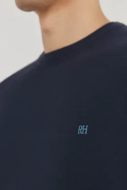 Pedro del Hierro Camisolas-Suéter fino de algodão premium com gola redonda Azul