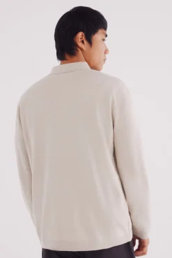 Springfield Camisolas-Suéter gola polo com fecho-éclair cru