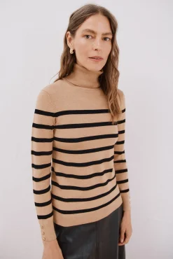 Cortefiel Camisolas-Suéter listrado de gola alta Tostado