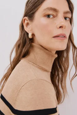 Cortefiel Camisolas-Suéter listrado de gola alta Tostado